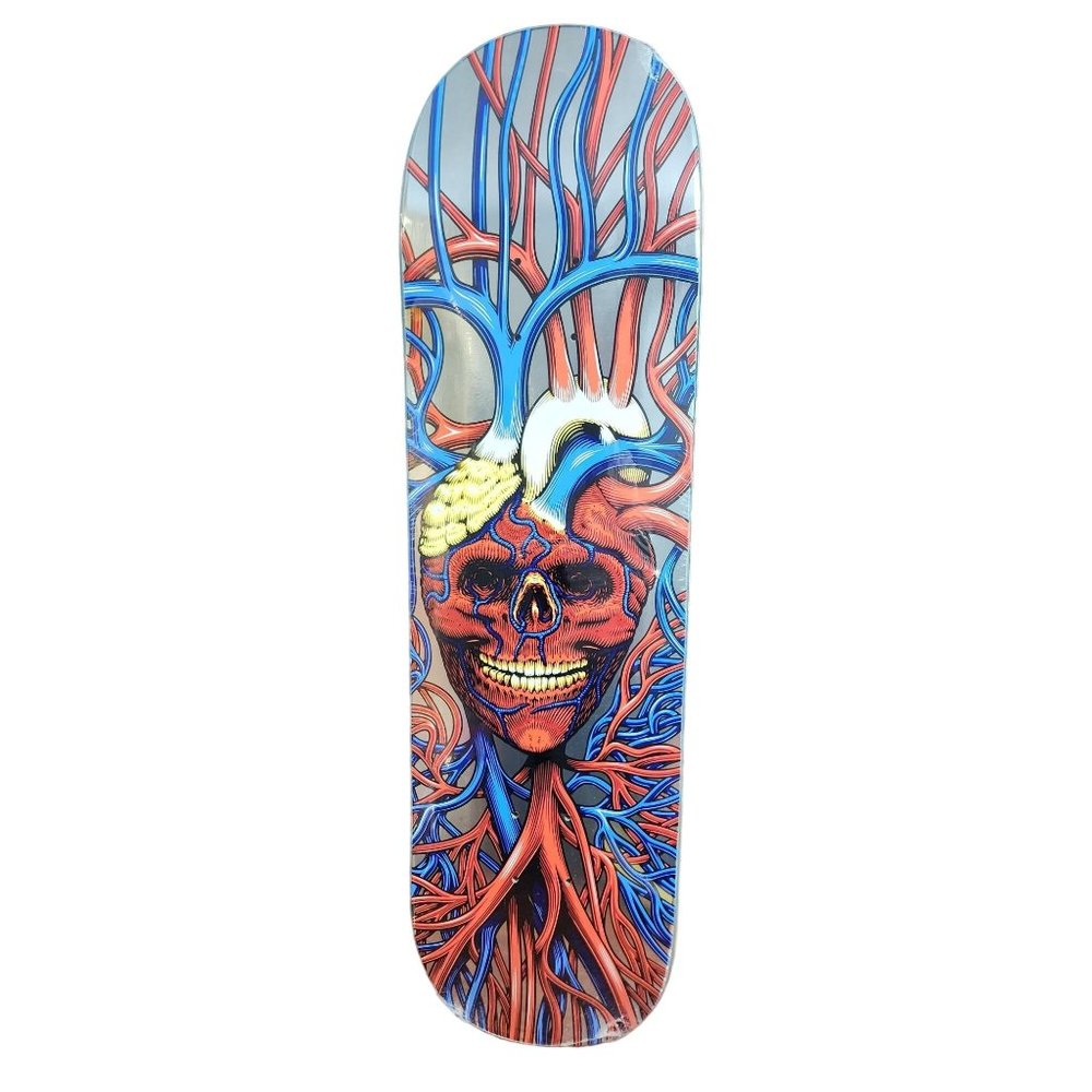 Strangelove Heart Skull Chrome Sean Cliver Skateboard Deck 8.5" Blue Stain
